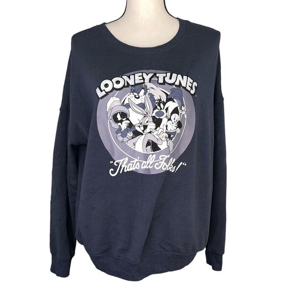 Looney Tunes Graphic Sweatshirt Gray Medium Cozy Soft Bugs Bunny Sylvester - Picture 1 of 7